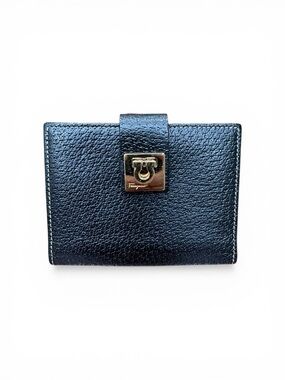 Salvatore Ferragamo Gancini Black Leather Compact Wallet  Card Holder